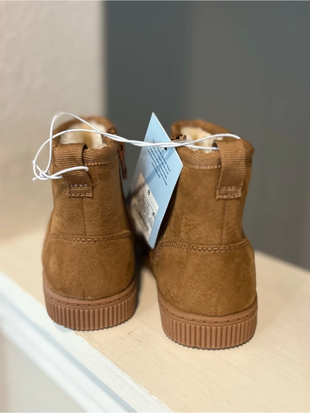 Cat and Jack Toddler Girl Arlo Zipper Shearling Boots Cognac Brown Faux Sz 8 NEW
